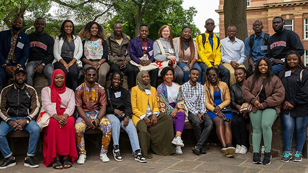 Students in the Mandela Washington Fellowship for Young African Leaders program sit for a group photo